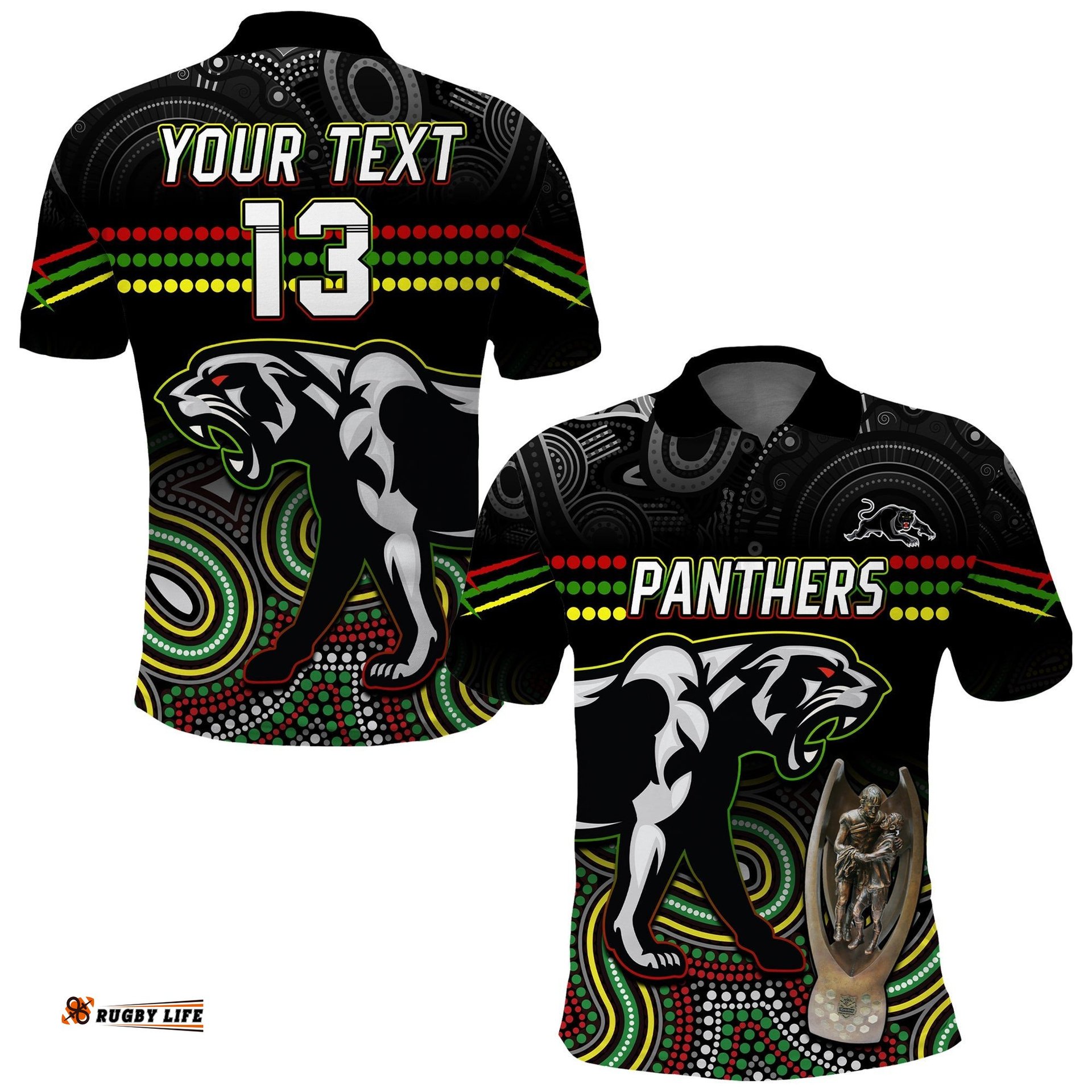 Custom Text and Number Panthers Rugby Polo Shirt Premiers 2022 Back to Back Champions Amazing Aussie