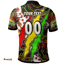 Panthers Rugby Polo Shirt - Custom Panthers Rugby NRL Grand Final Aboriginal Art Personalised Player And Number Polo Shirt Amazing Aussie