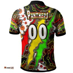 Panthers Rugby Polo Shirt - Custom Panthers Rugby NRL Grand Final Aboriginal Art Personalised Player And Number Polo Shirt Amazing Aussie