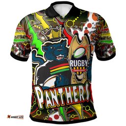 Panthers Rugby Polo Shirt - Custom Panthers Rugby NRL Grand Final Aboriginal Art Personalised Player And Number Polo Shirt Amazing Aussie