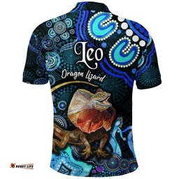 Australian Astrology Polo Shirt Leo Dragon Lizard Zodiac Aboriginal Vibes - Blue Amazing Aussie