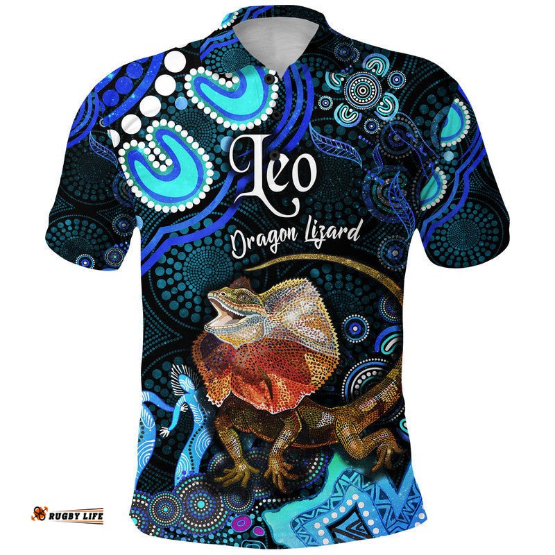 Australian Astrology Polo Shirt Leo Dragon Lizard Zodiac Aboriginal Vibes - Blue Amazing Aussie