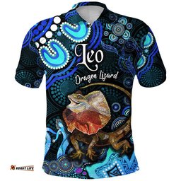 Australian Astrology Polo Shirt Leo Dragon Lizard Zodiac Aboriginal Vibes - Blue Amazing Aussie