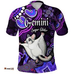 Custom Personalised Australian Astrology Polo Shirt Gemini Sugar Glider Zodiac Aboriginal Vibes - Purple Amazing Aussie