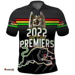 Custom Text and Number Panthers Proud Polo Shirt Back to Back Premiers 2022 Version Black Amazing Aussie