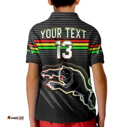 Custom Text and Number Panthers Proud Polo Shirt Back to Back Premiers 2022 Version Black Amazing Aussie