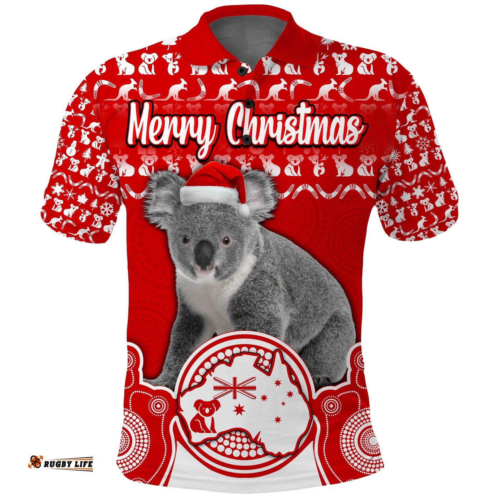 Australian Koala Christmas Vibe With Aboriginal Dot Painting Style No2 Polo Shirt Amazing Aussie