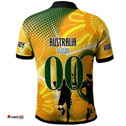 Australia National Rugby Sevens Team Polo Shirt - Custom Autralia 7s Team Rugby Championship with Aboriginal Player And Number Polo Shirt Amazing Aussie