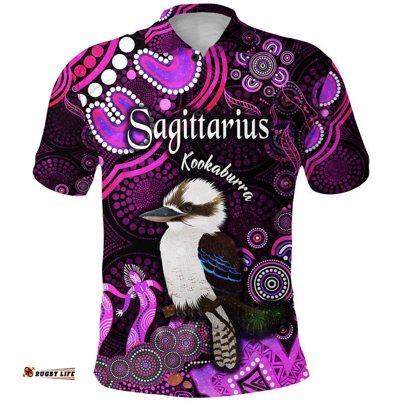 Australian Astrology Polo Shirt Sagittarius Kookaburra Zodiac Aboriginal Vibes - Pink Amazing Aussie