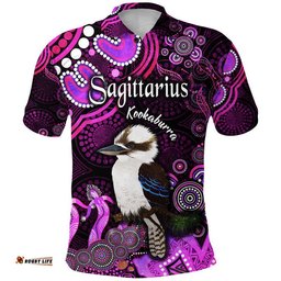 Australian Astrology Polo Shirt Sagittarius Kookaburra Zodiac Aboriginal Vibes - Pink Amazing Aussie