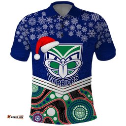 Custom Warriors Rugby Christmas Polo Shirt Merry Xmas 2023 Mix Aboriginal Art
