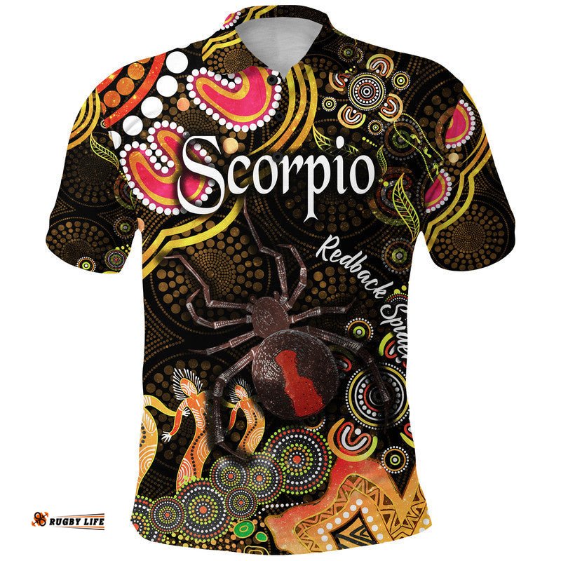 Australian Astrology Polo Shirt Scorpio Redback Spider Zodiac Aboriginal Vibes - Gold Amazing Aussie