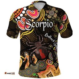 Australian Astrology Polo Shirt Scorpio Redback Spider Zodiac Aboriginal Vibes - Gold Amazing Aussie
