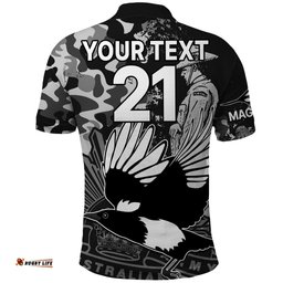 Custom Text And Number AFL ANZAC 2023 Magpies Polo Shirt Camouflage