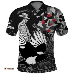 Custom Text And Number AFL ANZAC 2023 Magpies Polo Shirt Camouflage