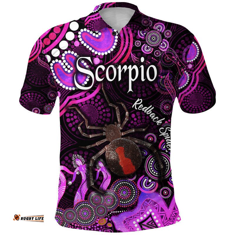 Australian Astrology Polo Shirt Scorpio Redback Spider Zodiac Aboriginal Vibes - Pink Amazing Aussie