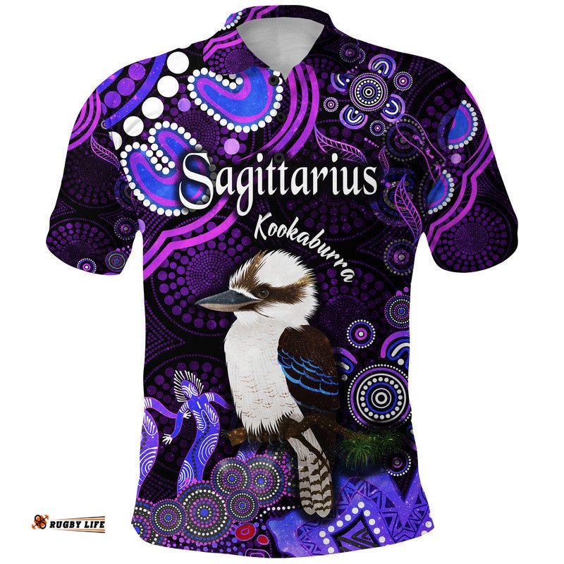 Australian Astrology Polo Shirt Sagittarius Kookaburra Zodiac Aboriginal Vibes - Purple Amazing Aussie