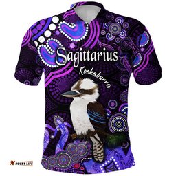 Australian Astrology Polo Shirt Sagittarius Kookaburra Zodiac Aboriginal Vibes - Purple Amazing Aussie