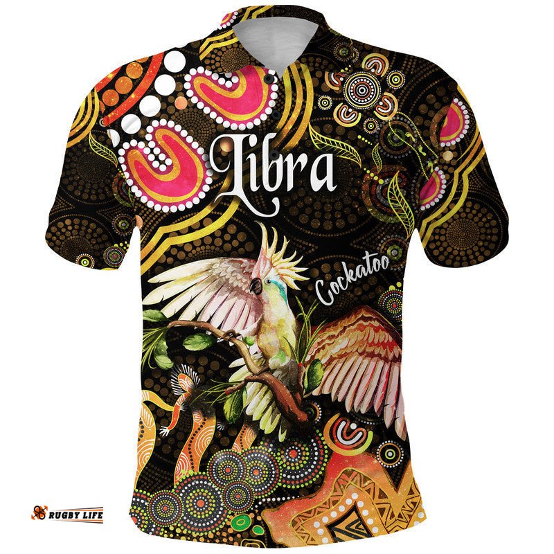 Australian Astrology Polo Shirt Libra Cockatoo Glider Zodiac Aboriginal Vibes - Gold Amazing Aussie