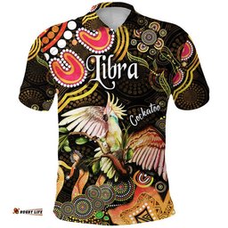 Australian Astrology Polo Shirt Libra Cockatoo Glider Zodiac Aboriginal Vibes - Gold Amazing Aussie