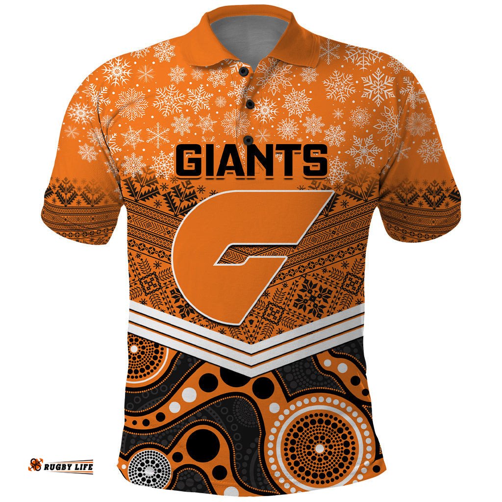 Custom Giants Football Christmas Polo Shirt Merry Xmas 2023 Mix Aboriginal Art