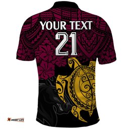 Custom Broncos Rugby Polo Shirt Brisbane Hibiscus and Turtle With Polynesian Pattern