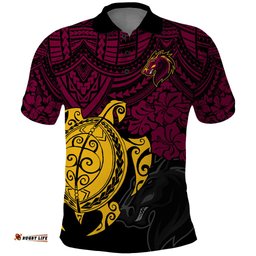 Custom Broncos Rugby Polo Shirt Brisbane Hibiscus and Turtle With Polynesian Pattern