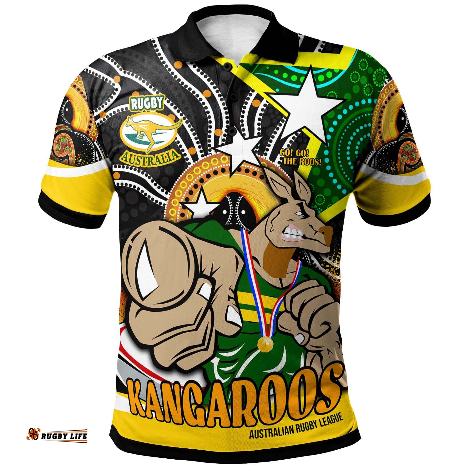 Kangaroos Rugby Polo Shirt - Custom Kangraroo Australian Rugby League GO THE ROOS! Indigenous Player And Number Polo Shirt Amazing Aussie