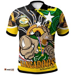 Kangaroos Rugby Polo Shirt - Custom Kangraroo Australian Rugby League GO THE ROOS! Indigenous Player And Number Polo Shirt Amazing Aussie