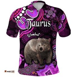 Custom Personalised Australian Astrology Polo Shirt Taurus Wombat Zodiac Aboriginal Vibes - Pink Amazing Aussie