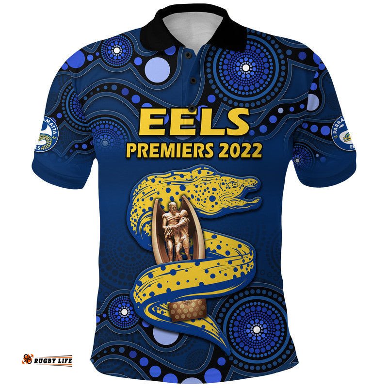 Parramatta Eels Rugby Premiers 2022 Polo Shirt Eels Champion Aboriginal Dot Blue Style Amazing Aussie