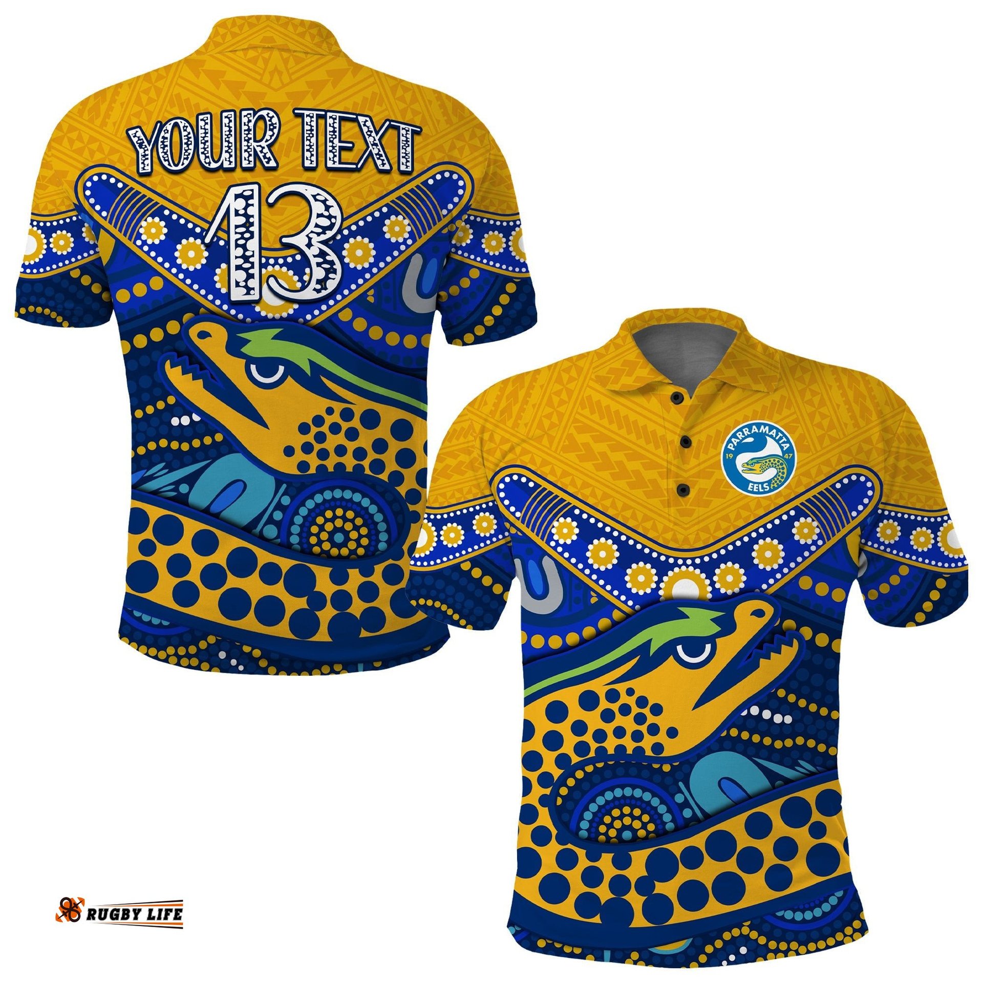 Custom Text and Number Eels Rugby Polo Shirt Aboriginal and Polynesia Parramatta Amazing Aussie