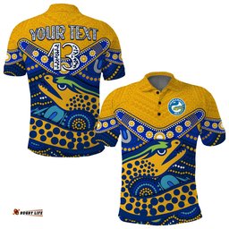 Custom Text and Number Eels Rugby Polo Shirt Aboriginal and Polynesia Parramatta Amazing Aussie