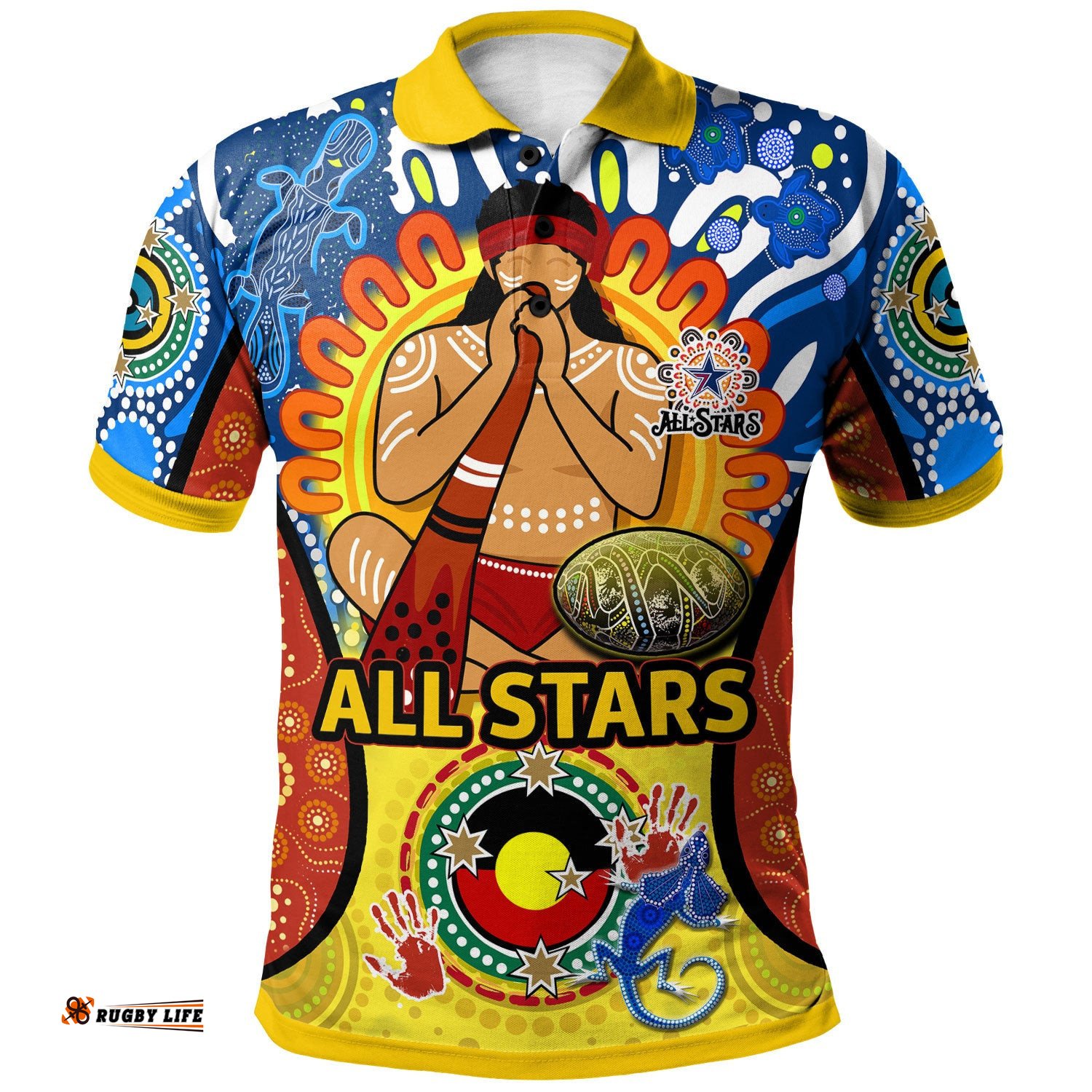 Indigenous All Stars Rugby League Polo Shirt - Custom Indigenous Dreamtime Team With Didgeridoo And Aboriginal Flag Polo Shirt Amazing Aussie