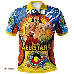 Indigenous All Stars Rugby League Polo Shirt - Custom Indigenous Dreamtime Team With Didgeridoo And Aboriginal Flag Polo Shirt Amazing Aussie