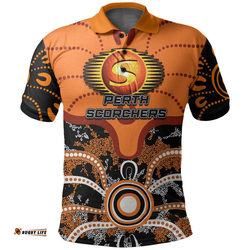Custom Personalised And Number Perth Scorchers Polo shirt Cricket Dot Aboriginal Amazing Aussie