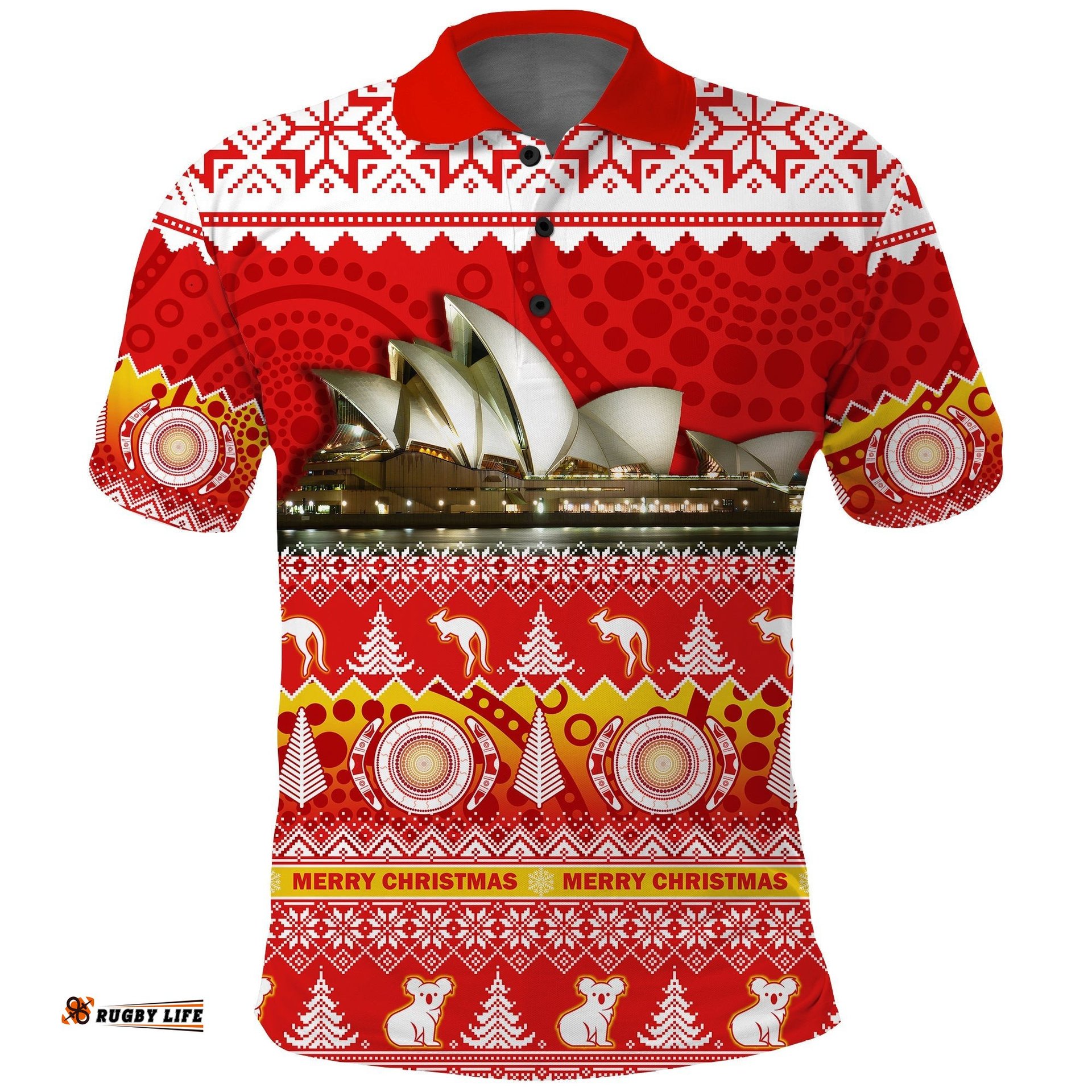 Australia Polo Shirt Sydney Opera House Aboriginal Art Merry Christmas Amazing Aussie