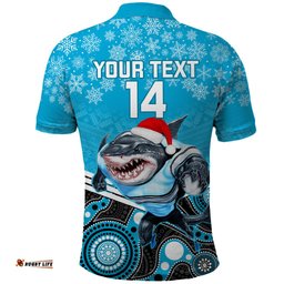 Custom Sharks Rugby Christmas Polo Shirt Merry Xmas 2023 Mix Aboriginal Art