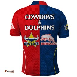 NRL Half Dolphins and Half Cowboys Rugby Polo Shirt Sporty Style