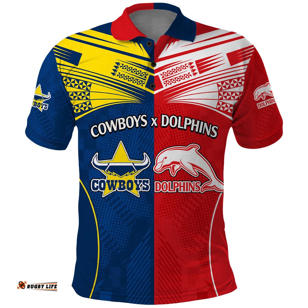 NRL Half Dolphins and Half Cowboys Rugby Polo Shirt Sporty Style