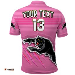 Custom Text and Number Panthers Proud Polo Shirt Back to Back Premiers 2022 Version Pink Amazing Aussie