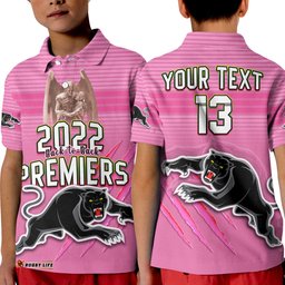 Custom Text and Number Panthers Proud Polo Shirt Back to Back Premiers 2022 Version Pink Amazing Aussie