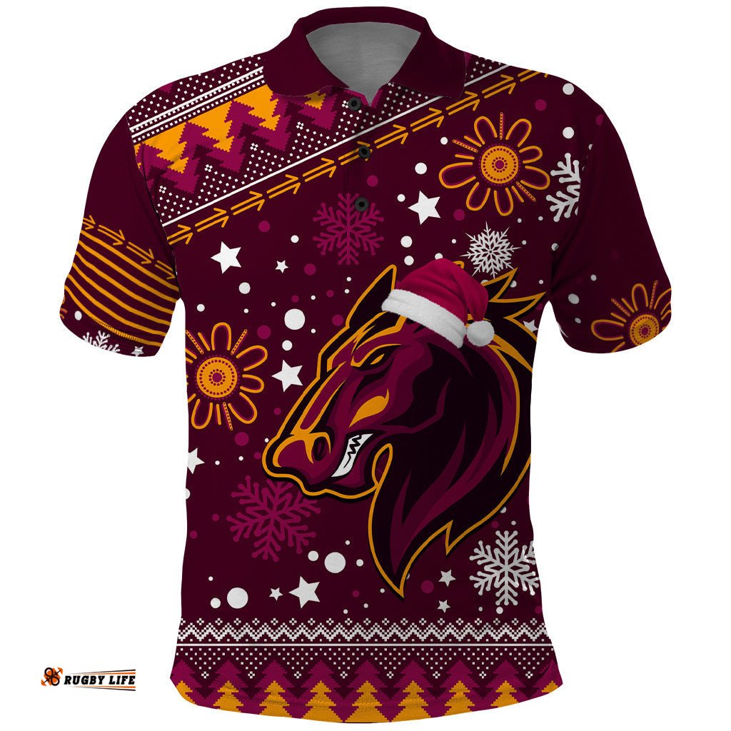 Custom Broncos Rugby Polo Shirt Heart Of All Queenland 2023 Christmas Vibe Unique
