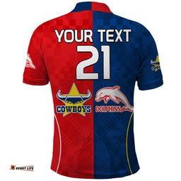 Custom Text And Number NRL Half Dolphins and Half Cowboys Rugby Polo Shirt Sporty Style