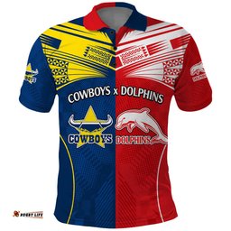 Custom Text And Number NRL Half Dolphins and Half Cowboys Rugby Polo Shirt Sporty Style