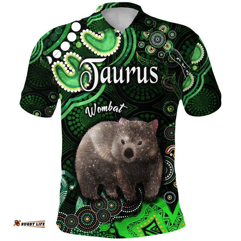 Australian Astrology Polo Shirt Taurus Wombat Zodiac Aboriginal Vibes - Green Amazing Aussie