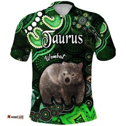 Australian Astrology Polo Shirt Taurus Wombat Zodiac Aboriginal Vibes - Green Amazing Aussie