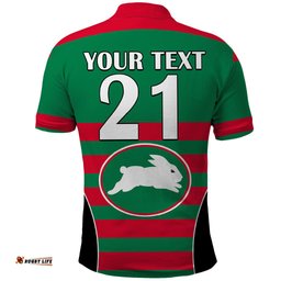 Custom Text And Number NRL Rabbitohs Rugby Polo Shirt Simple Style 2023
