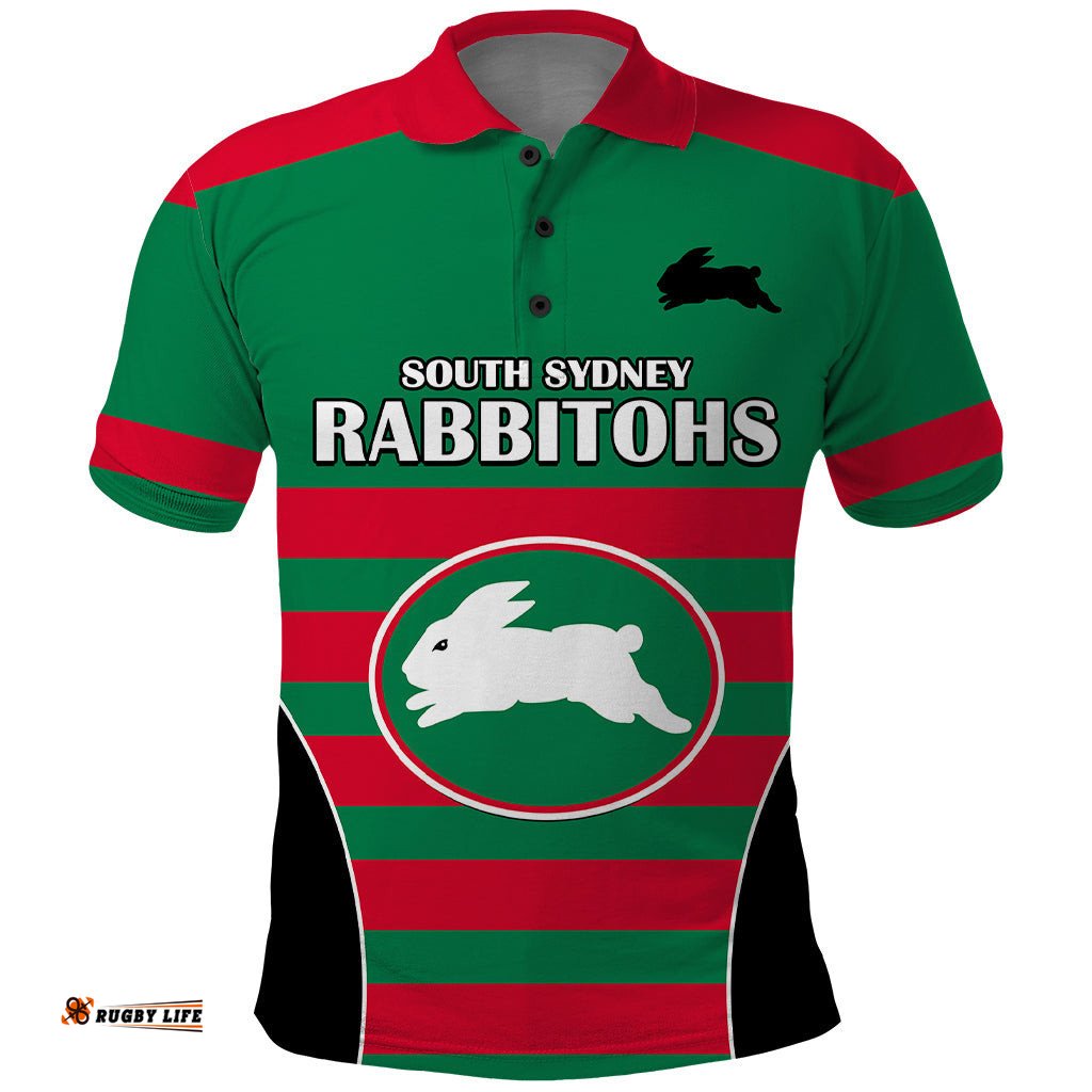 Custom Text And Number NRL Rabbitohs Rugby Polo Shirt Simple Style 2023