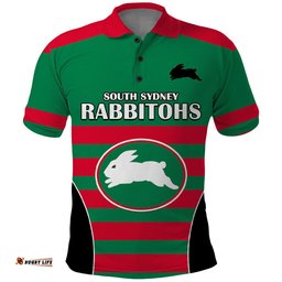 Custom Text And Number NRL Rabbitohs Rugby Polo Shirt Simple Style 2023